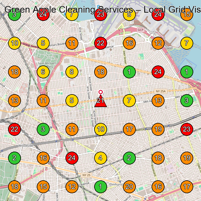 Green Apple Cleaning Services Commercial Cleaning Service GeoGrid ranking map for Jackson Heights NY